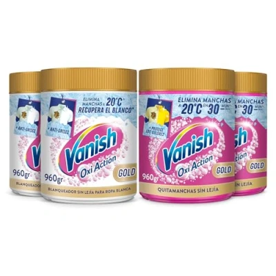 Imagen de Vanish Oxi Action Multipoder Quitamanchas multibeneficio para la ropa, elimina olores y potenciador del lavado, En Polvo, Sin Lejía, Pack Mixto 4 x 960gr (3,84kg)
