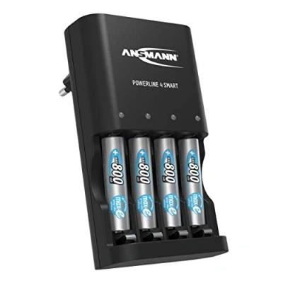 Imagen de ANSMANN Powerline 4 Smart Cargador de batería con Modo reparación, Incluye Pilas NiMH AAA 800 mAh, automático para AA/AAA y Recargables/con una Sola bahía