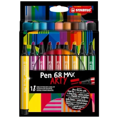 Imagen de Rotulador Premium punta biselada (1 + 5 mm) STABILO Pen 68 MAX Estuche ARTY de 18