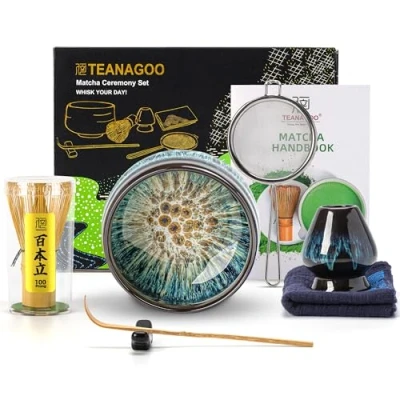 Imagen de TEANAGOO Matcha juego de té japonés, cuenco para Matcha, batidor bambú pala colador soporte N4