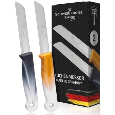 Imagen de Schwertkrone Solingen Juego de 2 cuchillos cocina con hoja acero 8,5 cm, color negro, blanco y dorado