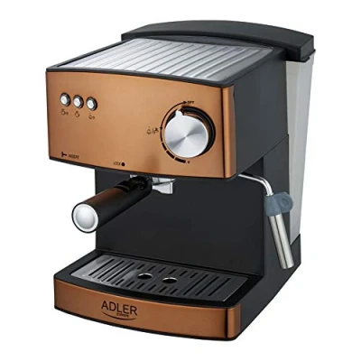 Imagen de Adler AD 4404CR Cafetera Espresso Automática 15 Bares, Depósito 1,6 L, para Preparar Café Latte, y Capuccino, Vaporizador Espumar Leche, Calienta Tazas, Color Cobre, 850W