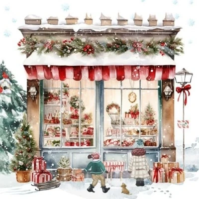 Imagen de 20 Servilletas de Navidad antes la tienda navideña como decoración mesa. papel con diseño. También para decoupage y (33 x 33 cm)