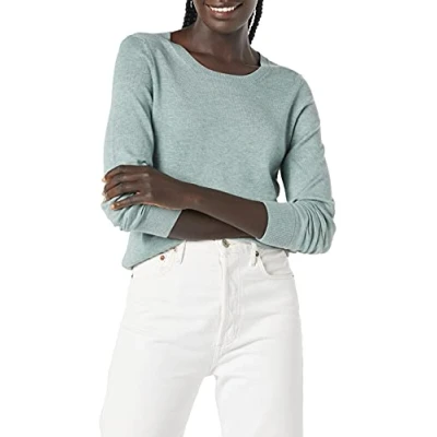 Imagen de Amazon Essentials Jersey de Cuello Caja Ligero Manga Larga (Disponible en Tallas Grandes) Mujer, Verde Salvia Mezcla, M