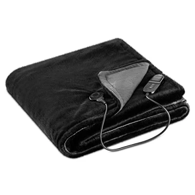 Imagen de Navaris Manta eléctrica con termostato Colcha XXL lavable 180 x 130 CM térmica regulador de temperatura 9 niveles Negro y gris