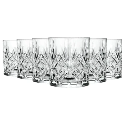 Imagen de 6x 240ml Melodia Vasos de Whisky Cristal Tallado Whiskey Ron Vodka Ginebra Escocés Anticuado Cóctel Bebiendo Vaso Set Regalo Por RCR Crystal