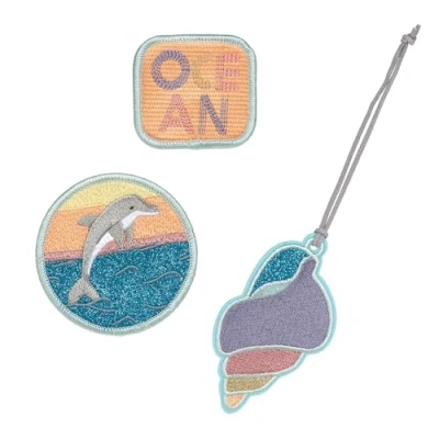 Imagen de LÄSSIG Juego de colgantes y parches (3 piezas) con cierre a presión/School Patches Set Dolphin Ocean Edition