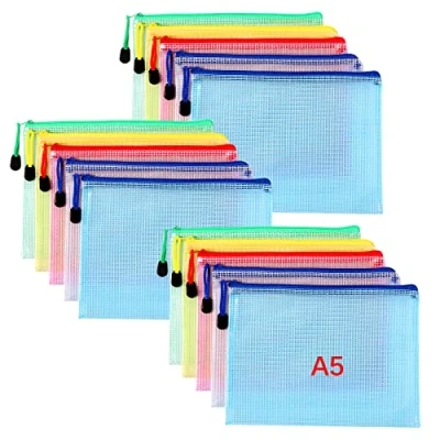 Imagen de Oderra Bolsas de Documentos A5, 15 Piezas con Cremallera, Impermeables Malla para documentos, recibos, cosméticos, útiles escolares
