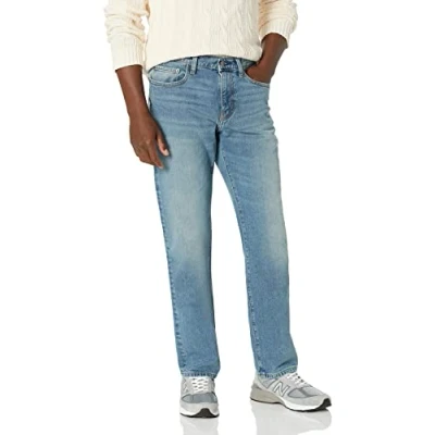 Imagen de Amazon Essentials Pantalón Vaquero Elástico de Ajuste Recto Hombre, Lavado Claro, 36W / 34L