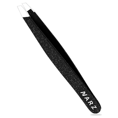 Imagen de 1 pinza profesional inclinada para cabello facial mujeres y hombres, pinzas de precisión acero inoxidable encarnado (1 pieza negra)