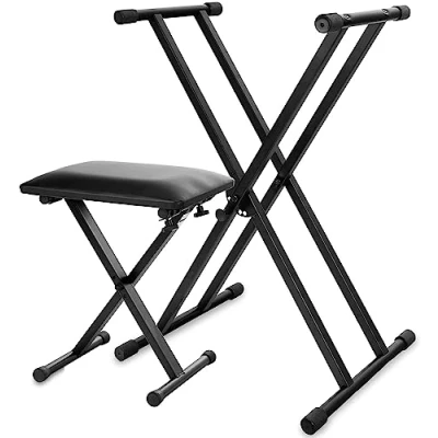 Imagen de Rockstar Soporte de Teclado o Piano Tijera KS02 Doble Plegable y Banqueta Taburete KT02 Acolchada Ajustable 3 Niveles Rockmusic