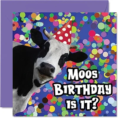 Imagen de Stuff4 Divertidas tarjetas de cumpleaños para mujeres y hombres, Moo, tarjeta feliz mamá, papá, hermano, hermana, hijo, hija, abuela, abuelo, amigo, 145 mm x mm,