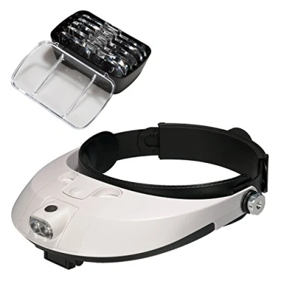 Imagen de Covvy Cabeza Lupa Gafas con 2 Luces Led, 5 Lentes Intercambiables, de Ajustable para Leer, Joyería, Electrónico Reparación