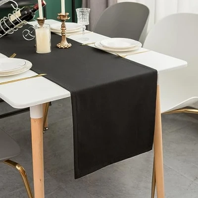 Imagen de Simurq camino de mesa moderno, lavable, impermeable, efecto loto, para exteriores, fácil limpiar, color negro, 40 x 180 cm
