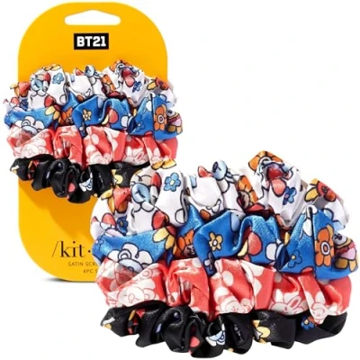 Imagen de BT21 x Kitsch coleteros de satén para mujer, más suaves que la seda, niñas, lazos seda el cabello sin daños, soportes cola caballo