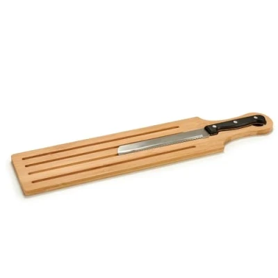 Imagen de Tabla de cortar pan bambu con asa y cuchillo para cocina sol nacido