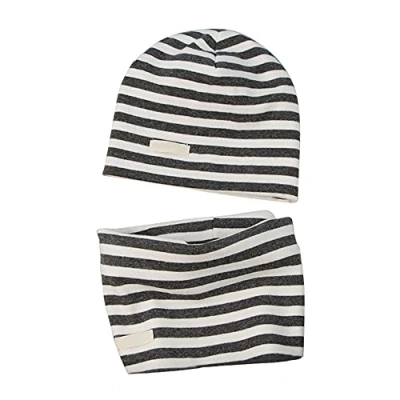 Imagen de LACOFIA Conjunto de Sombrero y Bufanda Cuello para bebé ninos Ninas Gorro algodón Recien Nacido Sombreros Punto pañuelos Infantiles Raya Gris Oscuro 3 7 años