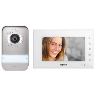 Imagen de LEGRAND, Wifi 360915 Kit de videoportero (conexión 2 cables, monitor a color brillante 7 pulgadas y cámara gran angular, conexión para smartphone, control p. App, 1/2 casa familiar, fuente