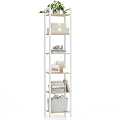 Imagen de VASAGLE Librería de 6 Niveles, Biblioteca, Estantería para Oficina, Estudio, Sala Estar, Dormitorio, 30 x 40 187,5 cm, Industrial, Beige Natural y Blanco Nube LLS101N01