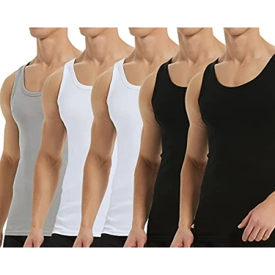 Imagen de Falechay Camiseta Tirantes para Hombre Pack de 5 Algodón 100% Camisetas Interiores Deporte más Colores Negro Blanco Gris L