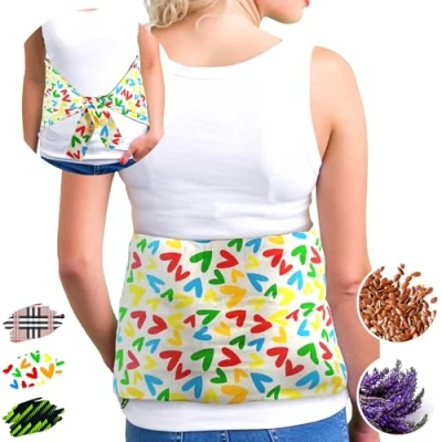Imagen de Faja Térmica Lumbar de Semillas Almohada Calor para Espalda Calentar en Microondas (50x25 cm) Saco Térmico Grande con Funda Lavable, Tela Algodón 100% y Olor a Lavanda (Corazones)