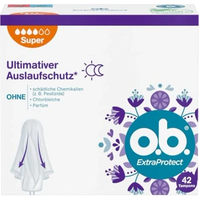 Imagen de o.b. Tampones extra Protect Super para días fuertes con tecnología Dynamic Fit y alas de protección la máxima contra fugas. (1 x 42 unidades)