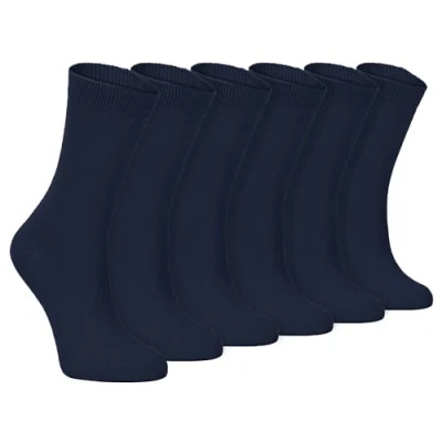 Imagen de Sock Snob 6 pares de calcetines finos algodón color liso para mujer, talla 4 7, PL30 azul marino, 7