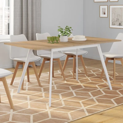 Imagen de IDMarket Mesa escandinava Extensible Rectangular Inga 4 6 Personas, Bandeja Madera, Patas Blancas, 120 160 cm