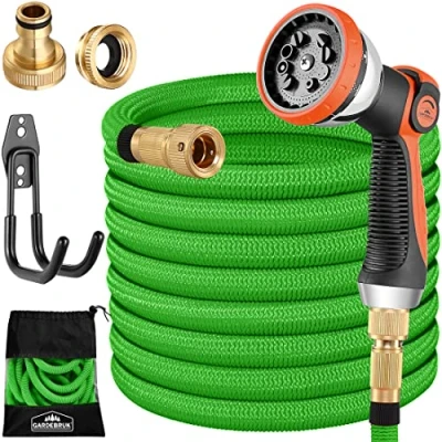 Imagen de GARDEBRUK® Manguera de Jardín Extensible Flexible 7,5m 8 Funciones Riego Adaptador 1/2&#039; 3/4&#039; Núcleo Látex Verde