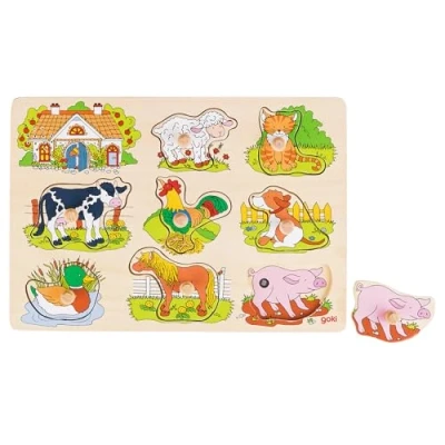 Imagen de Goki 57895 Puzzles de Madera Encaje, Sonidos Animales, Granja, Multicolor (57895) , color/modelo surtido
