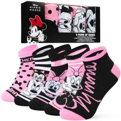 Imagen de Disney Transpirables Calcetines Tobilleros Mujer, Pack de 5 Regalos Divertidos (Rosa/Negro Minnie)