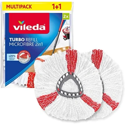 Imagen de Vileda Recambio Turbo,Compatible con Todos los Sistemas Turbo de I Rendimiento Extra Apto para Todo Tipo Suelos Duros Elimina el 99% Las bacterias Solo Agua Pack Doble