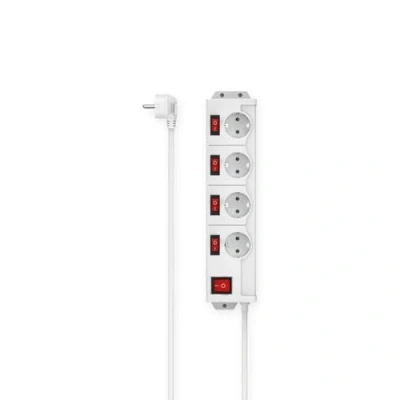 Imagen de Hama Regleta con Interruptor (4 Tomas Schuko 16A, Individual Iluminado, Ideal Ahorro de energía, enchufes 90, Ojal suspensión integrada, 3680 W, Cable 1,4 m H05VV F), Color Blanco