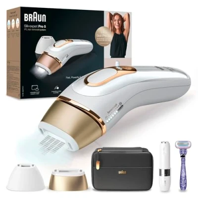 Imagen de Braun Silk expert Pro 5 Depiladora Mujer/Hombre Luz Pulsada IPL, Cabezal de Precisión Ancho y Maquinilla Afeitar Venus, Alternativa a la Depilación Láser en Casa, PL 5149, Blanca/Dorada