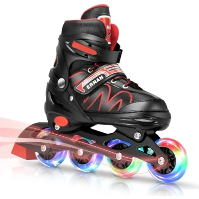 Imagen de ERNAN Patines en línea Ajustables para Niños y niñas con Ruedas de iluminación, Principiantes Jóvenes Grandes Exteriores e Interiores. (Red, S)