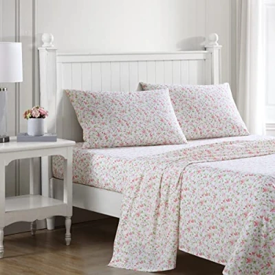 Imagen de Laura Ashley Home Sábanas matrimoniales, Juego de Ropa Cama percal algodón, decoración Fresca y nítida del hogar (Rosa Norella, matrimonial)