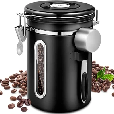 Imagen de Purpledi Bote para Café, de café acero inoxidable, 1.8L Tarro hermético, hermetico con Cuchara, Cafe Grano o molido etc Negro