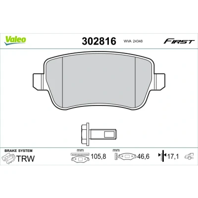 Imagen de VALEO 302816 Juego de pastillas freno Eje trasero excl. contacto avisador desgaste con tornillos, Chapa antichirridos FIAT: Croma II Familiar