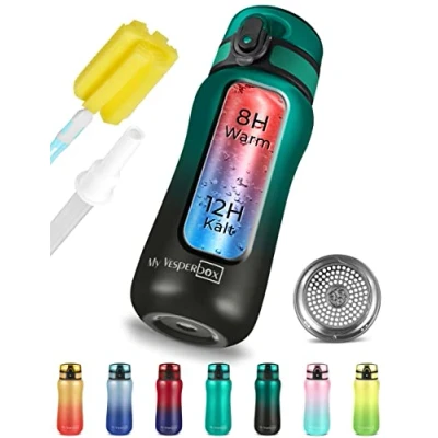 Imagen de My Vesperbox Thermo Minny botella de acero inoxidable resistente al agua, con pajita o tamiz, 400 ml, 600 para niños y adultos, sin BPA
