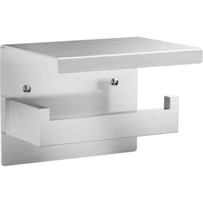 Imagen de Auxmir Portarrollos Papel Higienico, Baño Adhesivo, Acero Inoxidable, Porta Rollos de Higienico con Estante Almacenamiento, Soporte para Cocina, Baño, Plata