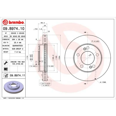 Imagen de BREMBO COATED DISC LINE 09.B974.11 Disco de freno 294 28 5 ventilación interna revestido altamente carbonizado con tornillos SSANGYONG: Kyron
