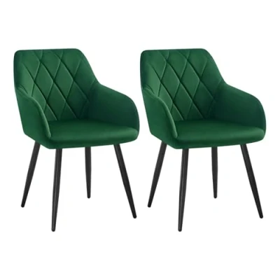 Imagen de WOLTU Sillas de Comedor, Silla Reposabrazos, Tapizada con Respaldos, Nordicas, para Salón, Dormitorio, Cocina, Pasillo, Verde Oscuro, Terciopelo, Patas Metal, BH352dgn 2