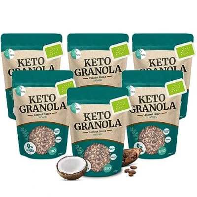 Imagen de Go Keto BIO Granola Coconut Cocoa 6x 290g Muesli para un delicioso desayuno keto, con chips de coco, nueces, frutas, semillas girasol y calabaza, vegano, sin gluten, lactosa