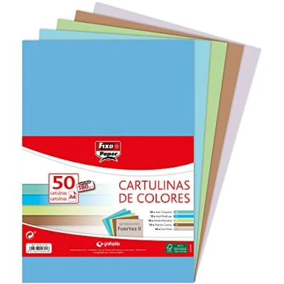 Imagen de Fixo Paper 00001495 Paquete de cartulinas colores A4 Surtido fuertes II, 50 unidades, 180g