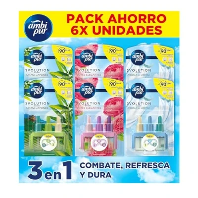Imagen de Ambipur 3Volution Ambientador Eléctrico 6 Recambios Con 3 Fragancias Complementarias Para Eliminar Los Malos Olores