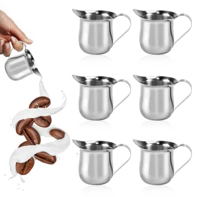 Imagen de SLTAXAR 6 Piezas Mini Jarra de Leche 150ml, Lechera Acero Inoxidable Pequeña, con asa para Capuchino Espresso Latte Art