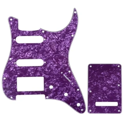 Imagen de Musiclily HSS Set de Pickguard Golpeador y Placa Trasera Strat para Fender American/México Standard Stratocaster Estilo Moderno, 4 capas Purple Pearl