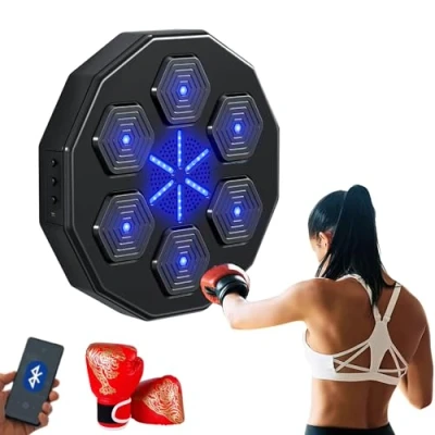 Imagen de MAGIC SELECT Máquina de Boxeo Musical. Equipo Entrenamiento para Pared Poliuretano. Almohadilla con LED, Bluetooth, Luces al Ritmo la Música. (1 Modo, 42x42x7 cm)