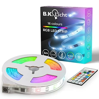 Imagen de B.K.Licht I Tira LED USB RGBIC 5 m Sensor de música Sincronización musical luz Chaser con mando a distancia cambio color autoadhesiva