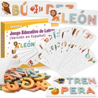 Imagen de Joozmui Juguetes Niños 3 4 5 6 7 8 Años, Juegos Educativos Años Regalo Niña para Aprender a Leer Montessori Scrabble Español